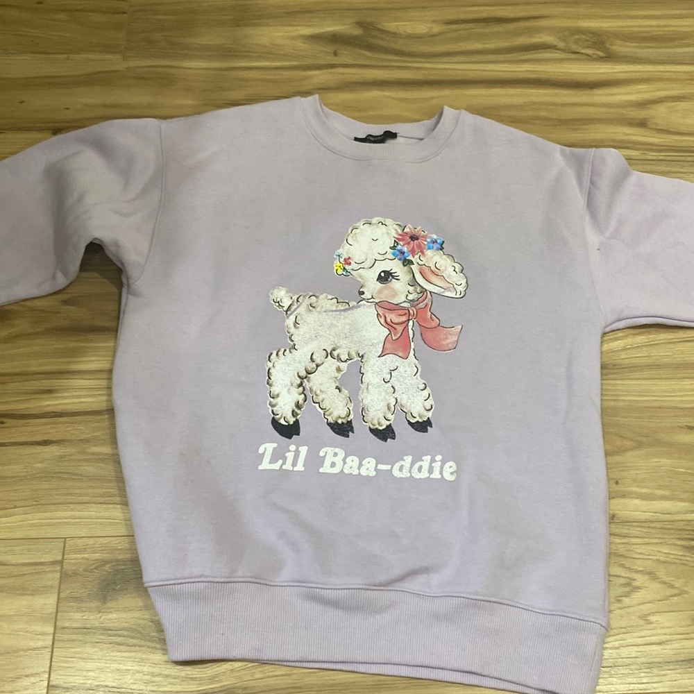 purple “lil baddie” lamb crewneck